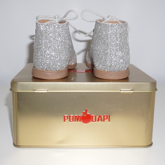 Pom D'Api Baby Girls Lace-Up Ankle Boots Glittery Silver EU 19 - Picture 3 of 9